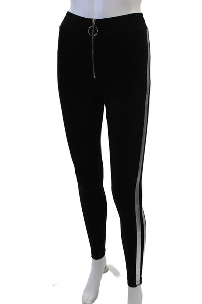 Wildfox Womens Cotton Silver Stripe O-Ring Detail Leggings Black Size L