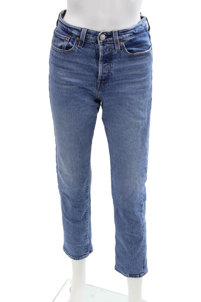 Levis Womens Ankle Straight Jeans Blue Mid Rise Button Size 25