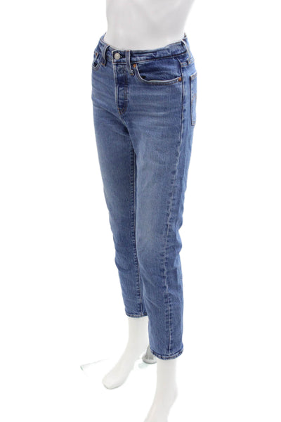 Levis Womens Ankle Straight Jeans Blue Mid Rise Button Size 25