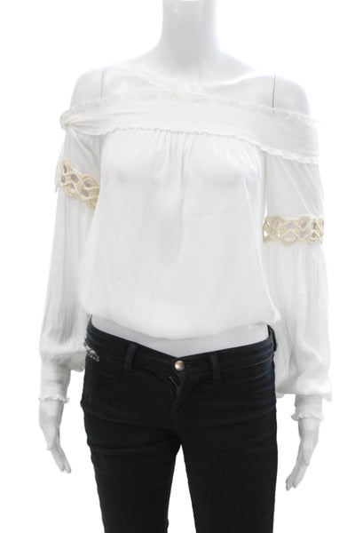Ramy Brook Womens Bohemian White Long Sleeve Blouse Size 2XS