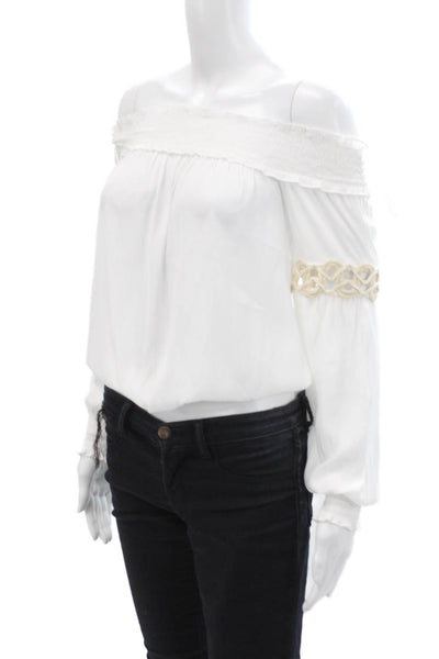 Ramy Brook Womens Bohemian White Long Sleeve Blouse Size 2XS
