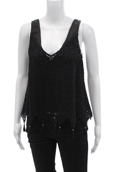 Ramy Brook Women Black V-Neck Sleeveless Bohemian Tank Petites Size XS