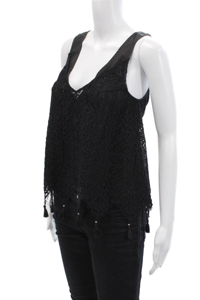 Ramy Brook Women Black V-Neck Sleeveless Bohemian Tank Petites Size XS