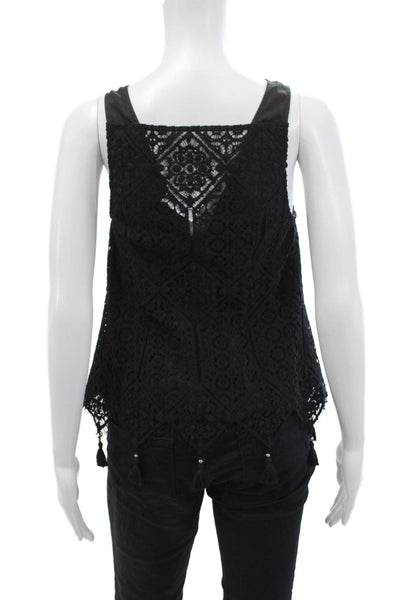 Ramy Brook Women Black V-Neck Sleeveless Bohemian Tank Petites Size XS