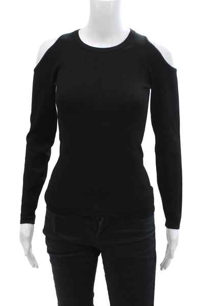 Autumn Cashmere Women Black Off-Shoulder Crew Neck Long Sleeve Top Size S