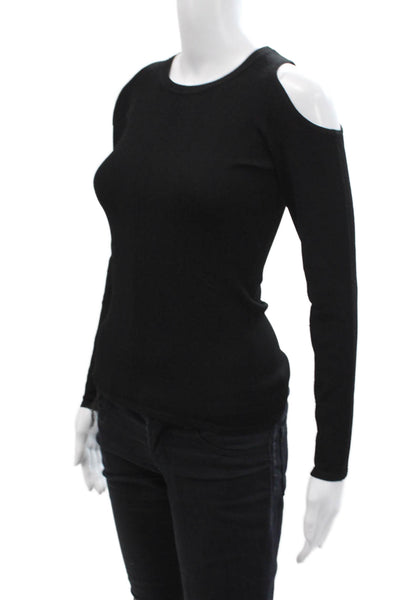 Autumn Cashmere Women Black Off-Shoulder Crew Neck Long Sleeve Top Size S