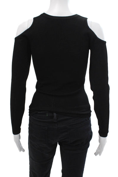 Autumn Cashmere Women Black Off-Shoulder Crew Neck Long Sleeve Top Size S