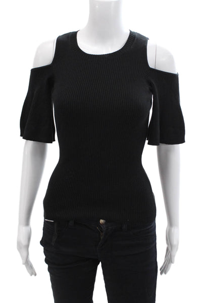 Cotton By Autumn Cashmere Womens Black Off-Shoulder Top Crew Neck Size XS