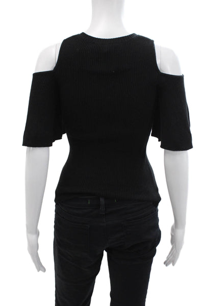 Cotton By Autumn Cashmere Womens Black Off-Shoulder Top Crew Neck Size XS