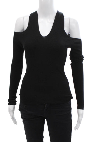 Theory Women Pullover Sweater Black Merino Wool Mock Neck Long Sleeve Size PS