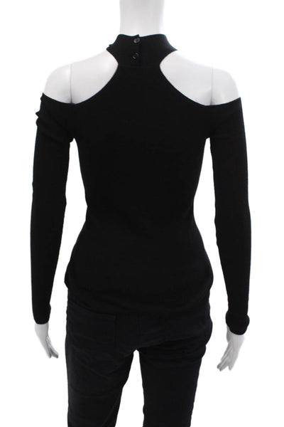 Theory Women Pullover Sweater Black Merino Wool Mock Neck Long Sleeve Size PS