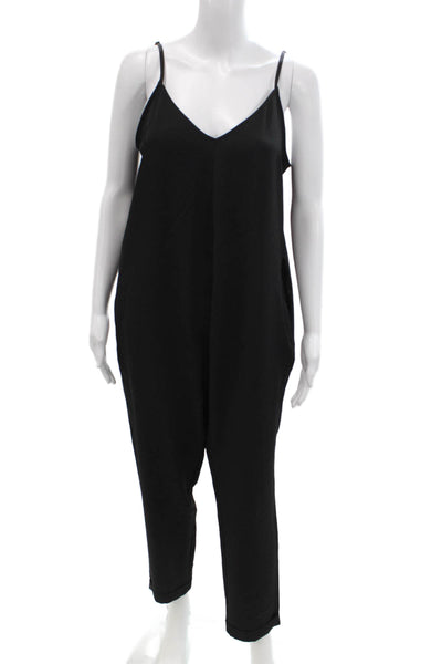 Hatch Womens V-Neck Sleeveless Zip Back Slim Leg Jumpsuit Black Size 1