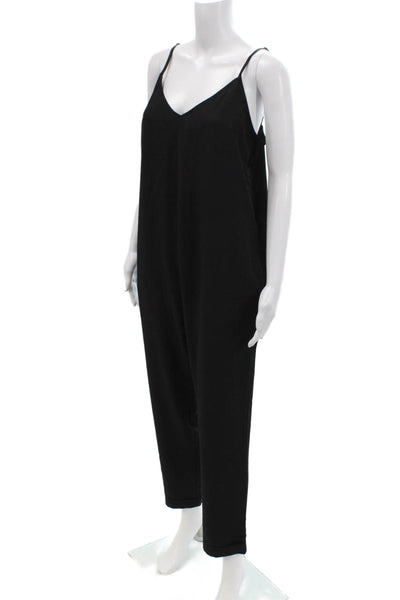 Hatch Womens V-Neck Sleeveless Zip Back Slim Leg Jumpsuit Black Size 1