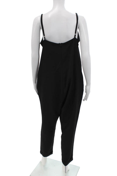 Hatch Womens V-Neck Sleeveless Zip Back Slim Leg Jumpsuit Black Size 1