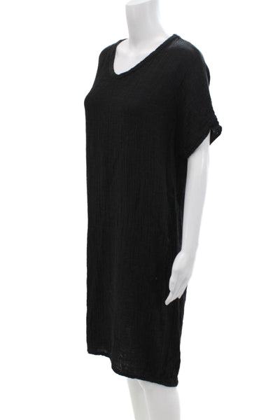 Designer Womens Short Sleeve V-Neck Shift Dress Black 100% Cotton Size S