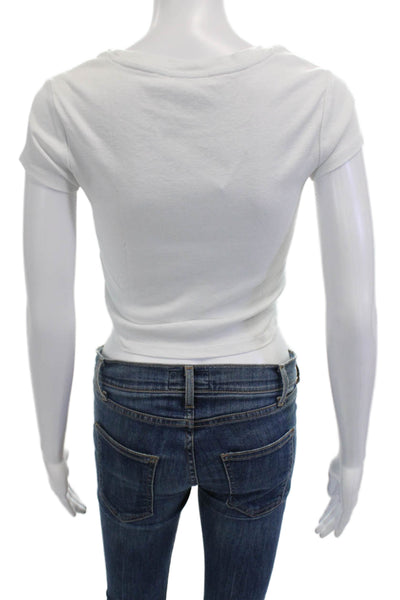 Zara Womens Short Sleeve Slim Fit Cropped T Shirt White Size S
