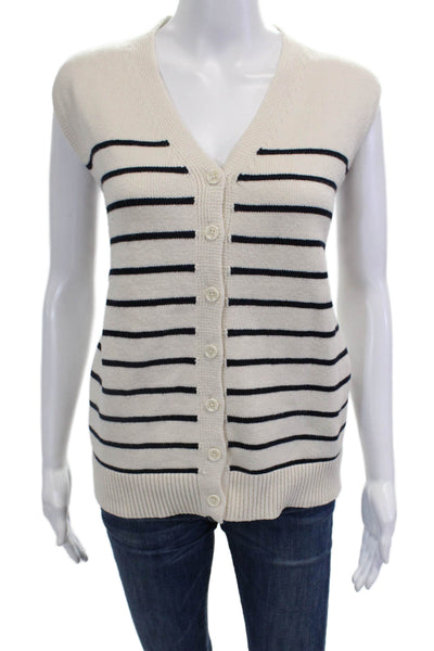 Zara Womens Sleeveless Striped V Neck Button Down Vest Beige Size S