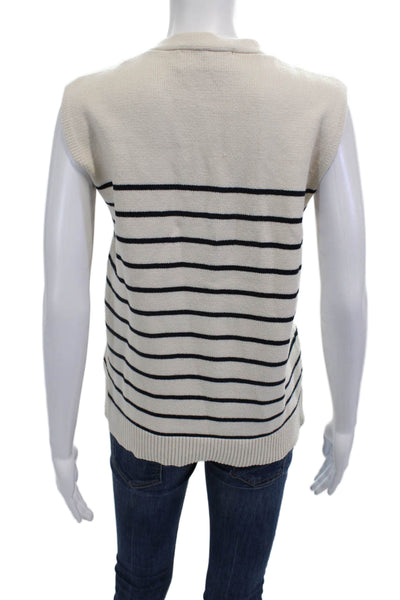 Zara Womens Sleeveless Striped V Neck Button Down Vest Beige Size S