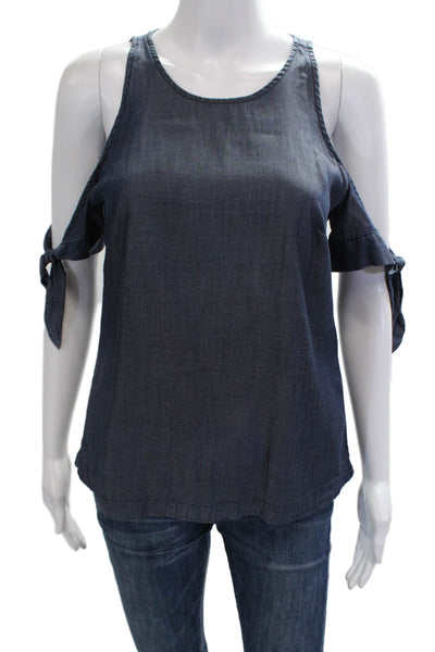 Banana Republic Womens Cold Shoulder Short Sleeves Blouse Blue Size Extra Small