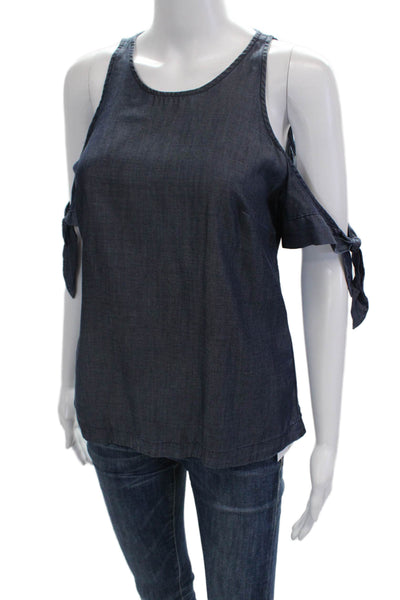 Banana Republic Womens Cold Shoulder Short Sleeves Blouse Blue Size Extra Small