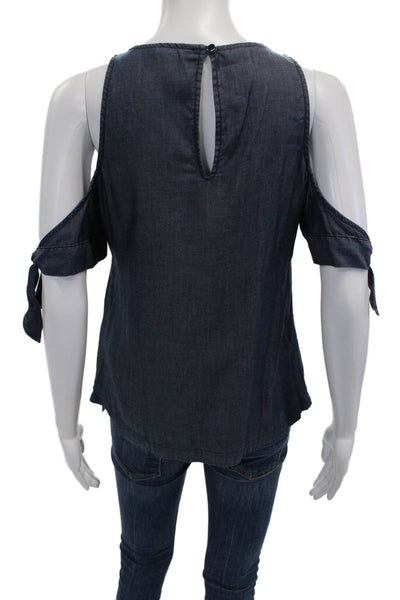 Banana Republic Womens Cold Shoulder Short Sleeves Blouse Blue Size Extra Small