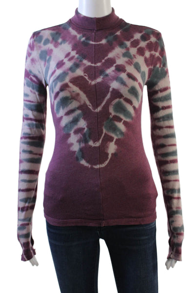 We The Free Womens Cotton Turtleneck Long Sleeve Tie Dye Top Purple Size S