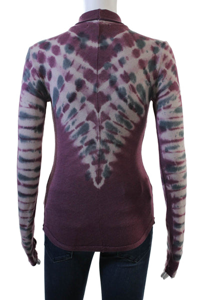 We The Free Womens Cotton Turtleneck Long Sleeve Tie Dye Top Purple Size S