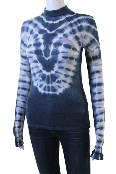 We The Free Womens Cotton Turtleneck Long Sleeve Tie Dye Shirt Blue Size XS