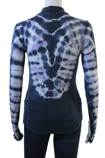 We The Free Womens Cotton Turtleneck Long Sleeve Tie Dye Shirt Blue Size XS