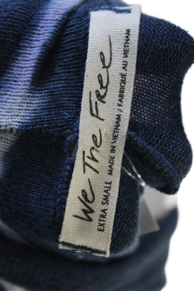 We The Free Womens Cotton Turtleneck Long Sleeve Tie Dye Shirt Blue Size XS
