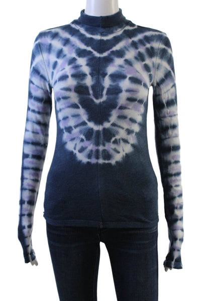 We The Free Womens Cotton Turtleneck Long Sleeve Tie Dye Shirt Blue Size S