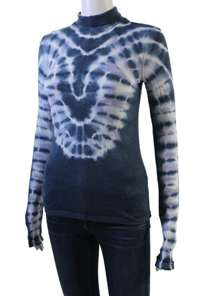 We The Free Womens Cotton Turtleneck Long Sleeve Tie Dye Shirt Blue Size S