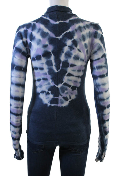 We The Free Womens Cotton Turtleneck Long Sleeve Tie Dye Shirt Blue Size S