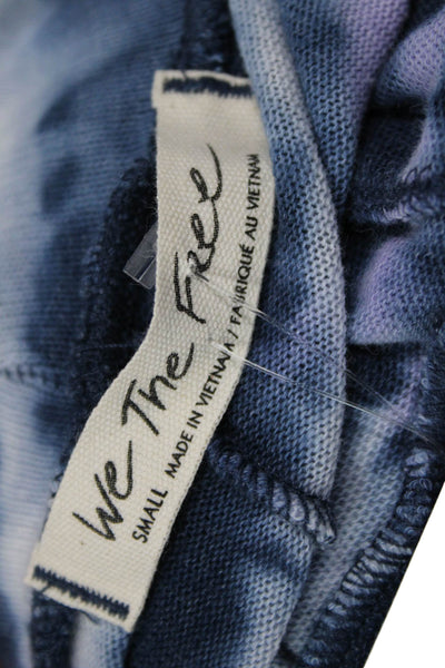 We The Free Womens Cotton Turtleneck Long Sleeve Tie Dye Shirt Blue Size S