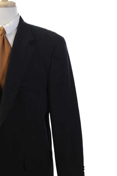 Savile Row Company Mens Wool Collared Button Up Suit Jacket Navy Size 46