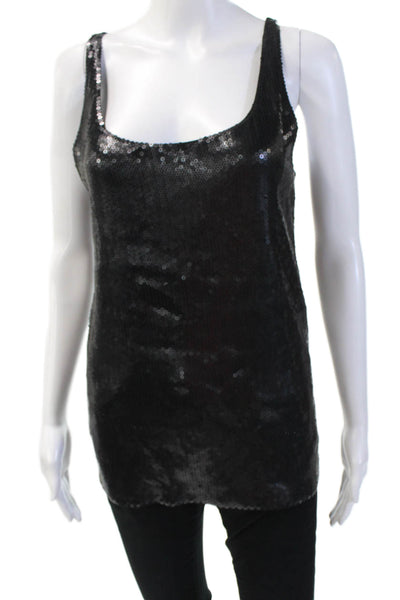 White + Warren Women's Scoop Neck Sleeveless Sequin Tank Top Black Size M
