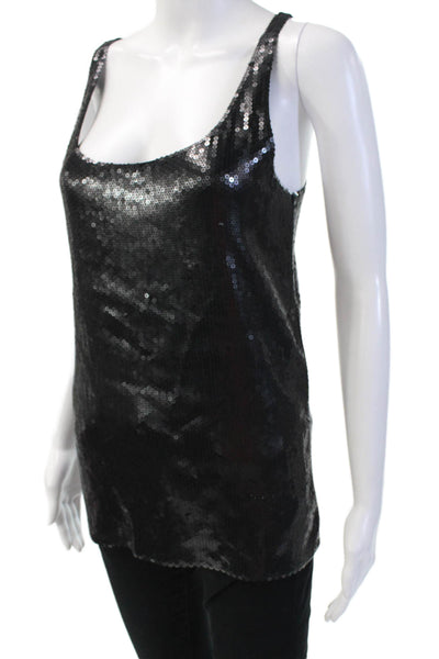 White + Warren Women's Scoop Neck Sleeveless Sequin Tank Top Black Size M