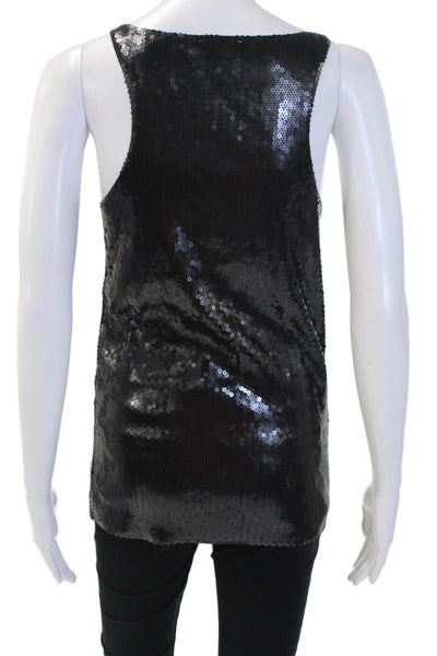 White + Warren Women's Scoop Neck Sleeveless Sequin Tank Top Black Size M