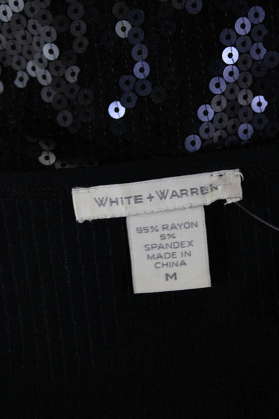 White + Warren Women's Scoop Neck Sleeveless Sequin Tank Top Black Size M