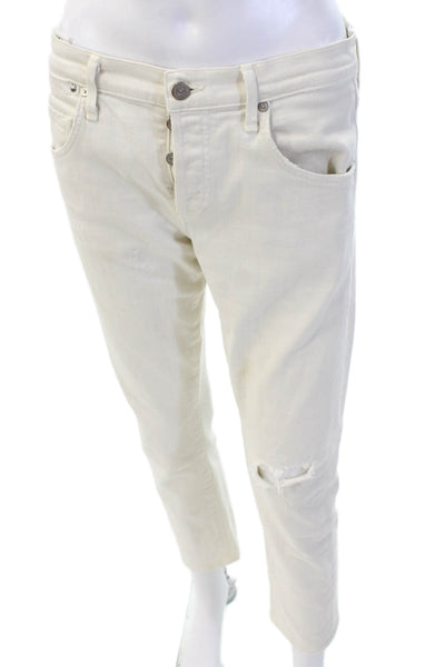 C of H Los Angeles Women Boyfriend Cropped Jeans White Mid-Rise Cotton Size 26