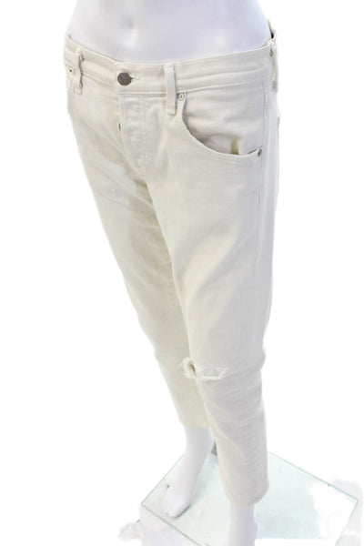 C of H Los Angeles Women Boyfriend Cropped Jeans White Mid-Rise Cotton Size 26