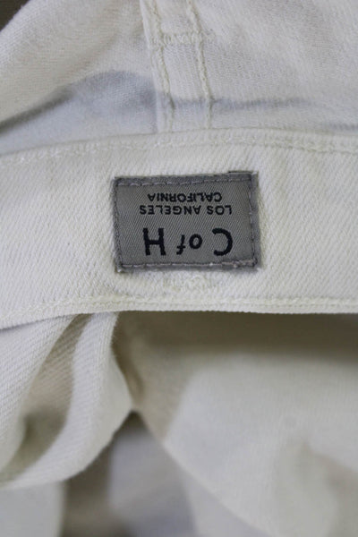 C of H Los Angeles Women Boyfriend Cropped Jeans White Mid-Rise Cotton Size 26