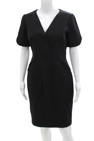 Hilton Hollis Women's Short Sleeves V-Neck Mini Dress Black Size 4