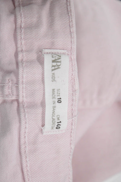 Zara Childrens Girls Denim Zip Up Mini Skirt Pink Cotton Size 10