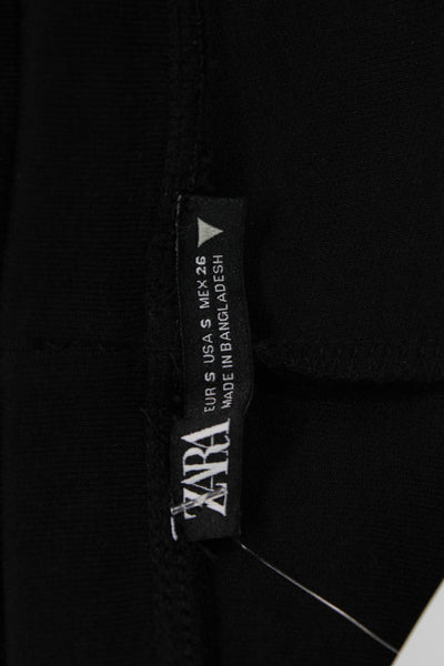 Zara Womens Drawstring Pleated High Waisted Flare Leg Pants Black Size S