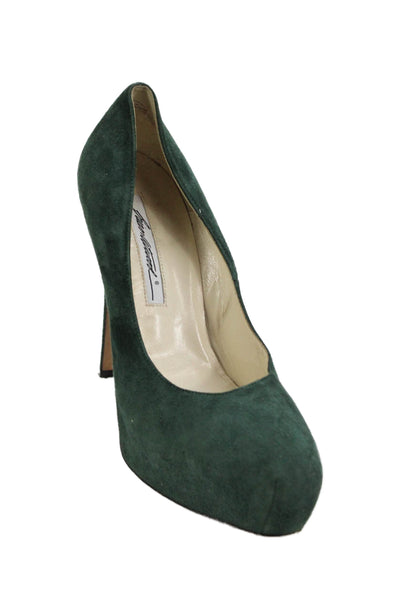 Brian Atwood Womens Rounded Toe Slip On Heel Pumps Green Size EUR 38