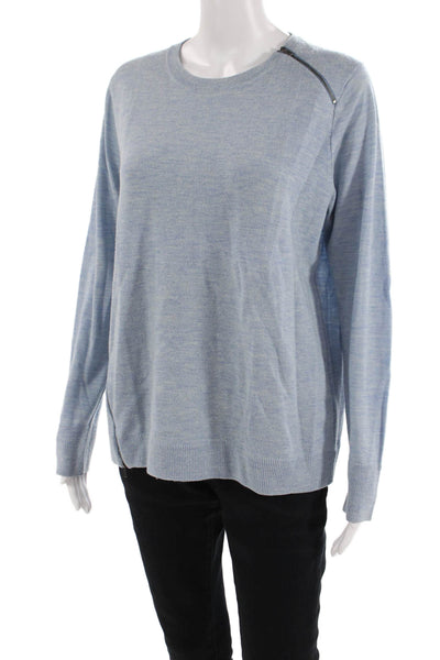 J Crew Womens Front Zipper Crew Neck Sweater Blue Wool Size Extra Large