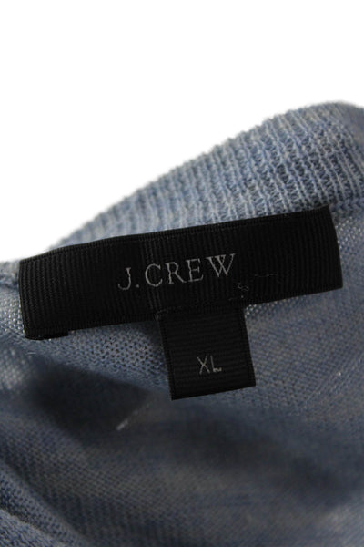 J Crew Womens Front Zipper Crew Neck Sweater Blue Wool Size Extra Large