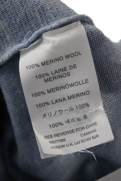 J Crew Womens Front Zipper Crew Neck Sweater Blue Wool Size Extra Large