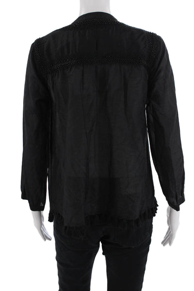 Roller Rabbit Womens Cotton Blend Beaded Blouse Top Black Size XS